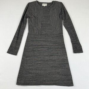 Dagg & Stacey Striped Knit Dress Womens‎ 4 Black Taupe Quiet Luxe Elevated Mod